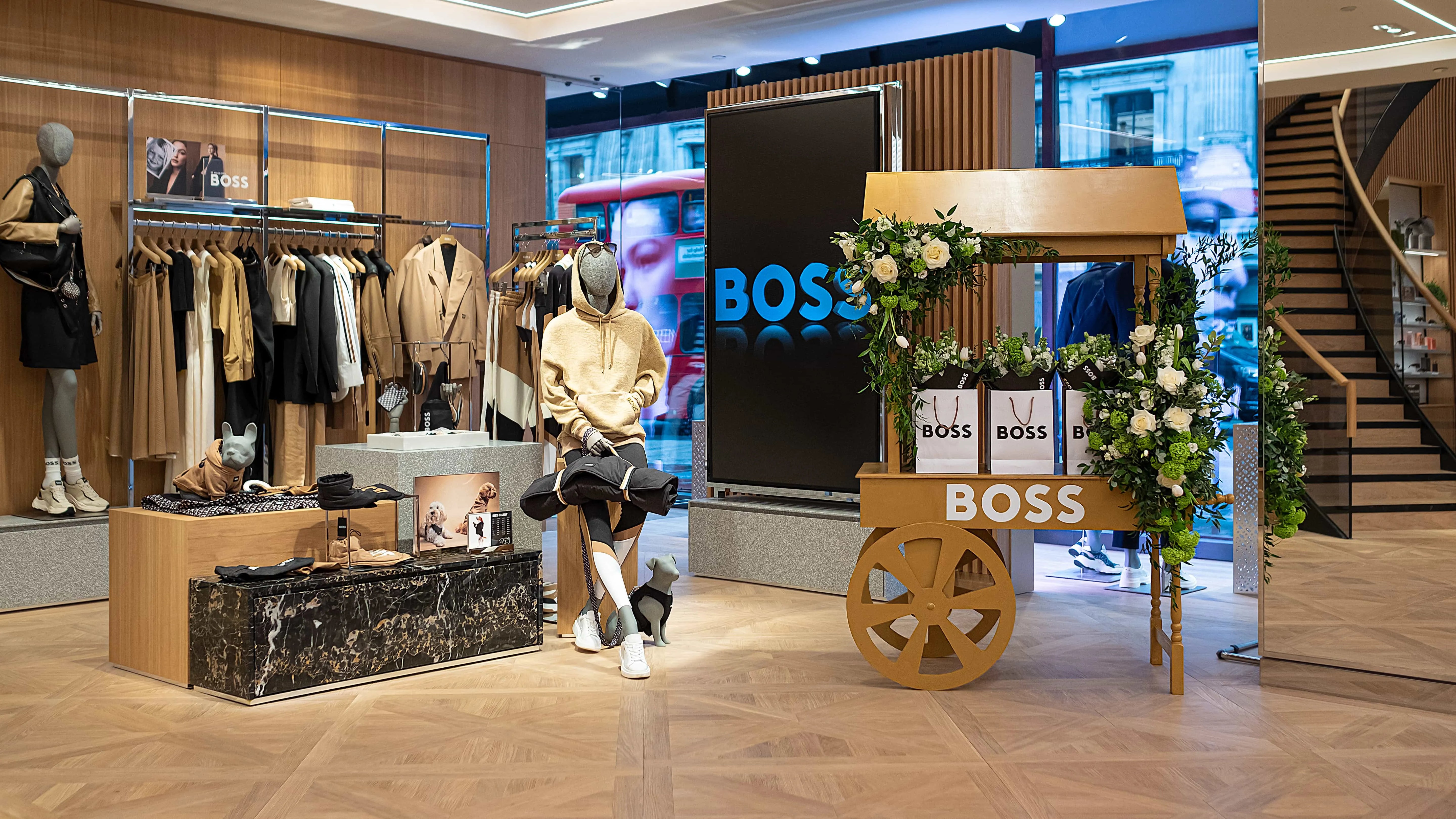 Bespoke floral installation for Hugo Boss for their Mother’s Day campaign, featuring a selection of sustainable forever flowers