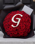 Velvet Fresh Rose Bouquet with Initial