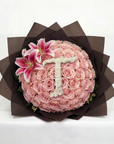 Velvet Fresh Rose Bouquet with Initial