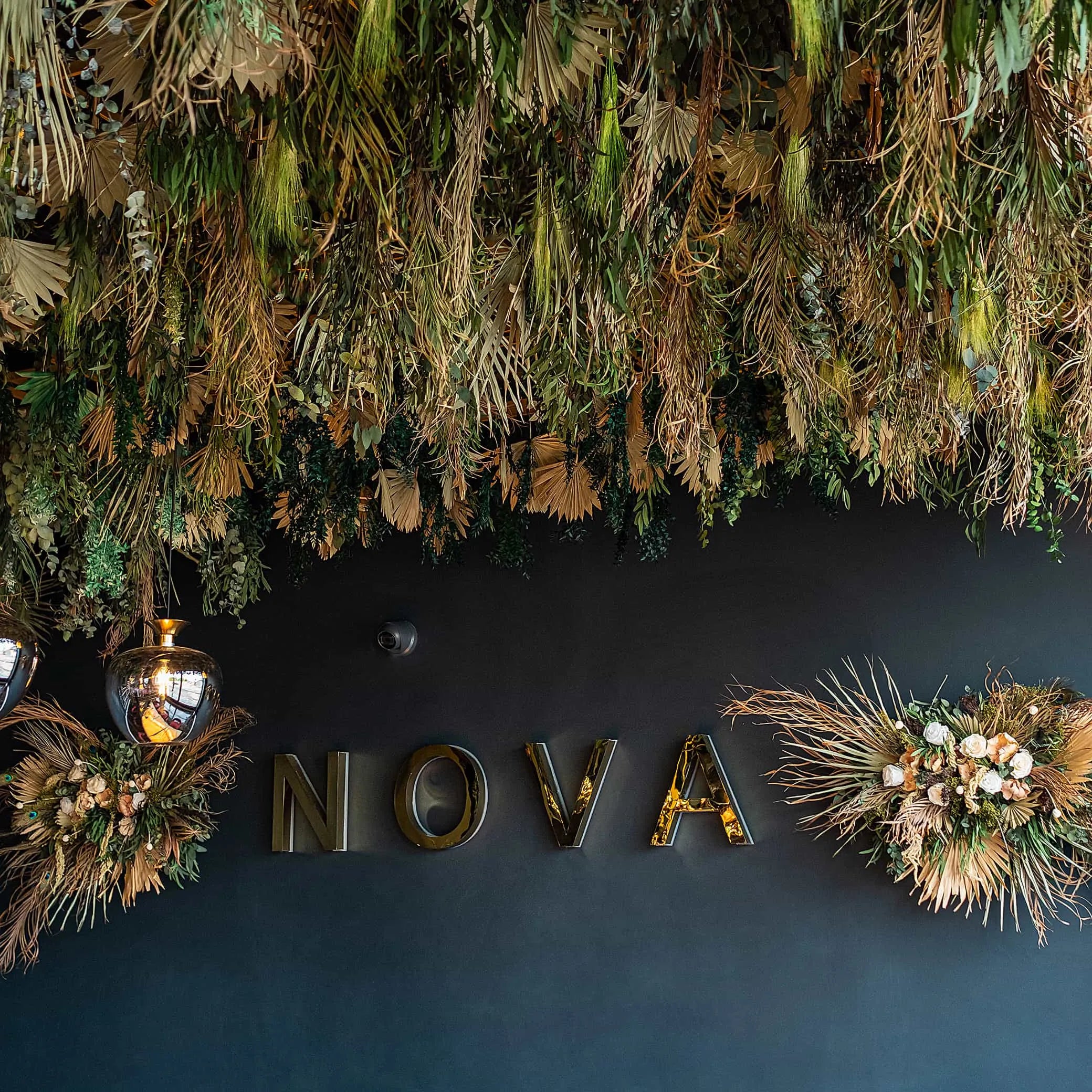 Event florist Amaranté London brought the beauty of the outside in with naturally preserved green floral installations to Nova’s London restaurant