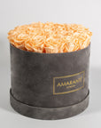 Tranquilising peach Roses placed in a vogueish grey box in large