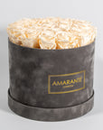 Delicate champagne Roses available in a sleek grey box