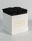 Bold black roses imbedded in a captivating white box