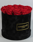 Magical red Roses photographed in a dapper black box
