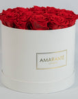 Dreamy red Roses displayed in a dapper white round box in large size
