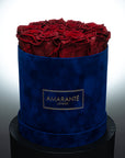 Medium Round Royal Blue Suede Rose Box