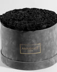 Bold black Roses in a modish grey packaging, perfect for sympathy expression