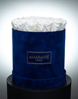 Medium Round Royal Blue Suede Rose Box