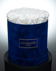 Medium Round Royal Blue Suede Rose Box