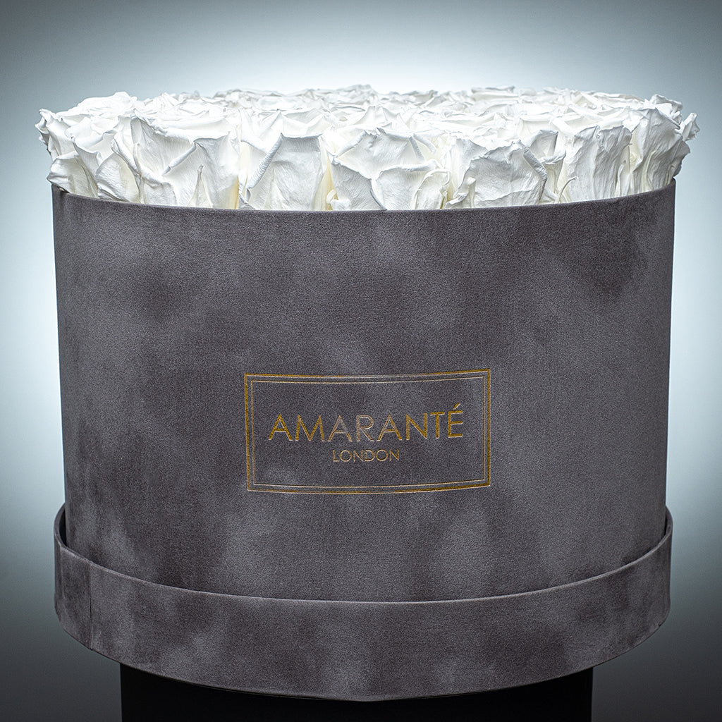 Extra Large Grey Round Suede Rose Box