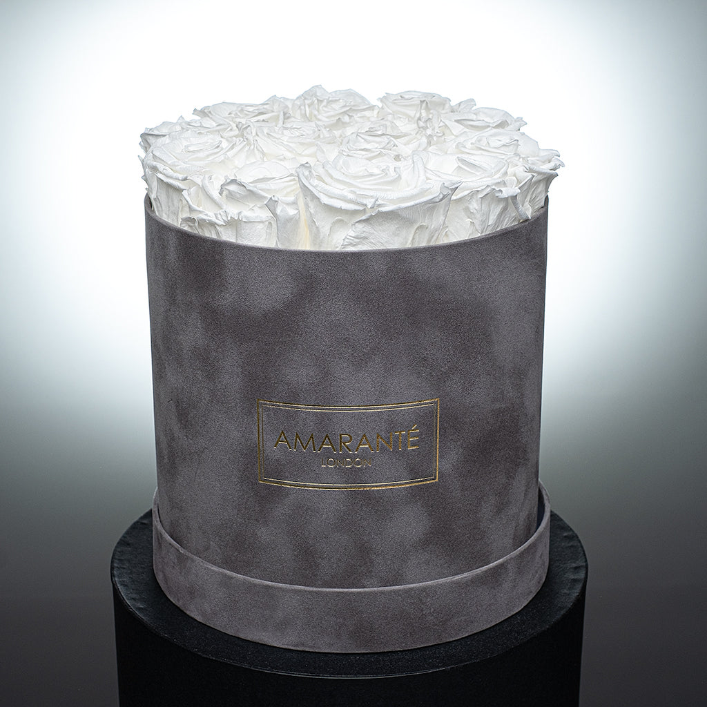 Medium Grey Round Suede Rose Box