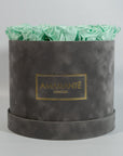 Bright mint green Roses shown in a trendy grey large box