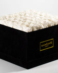 Magical white Roses in a stylish black extra large box.
