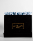 Stunning light blue Roses featured in a dreamy back square large box