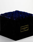 Divine royal blue Roses imbedded perfectly in a dapper black box