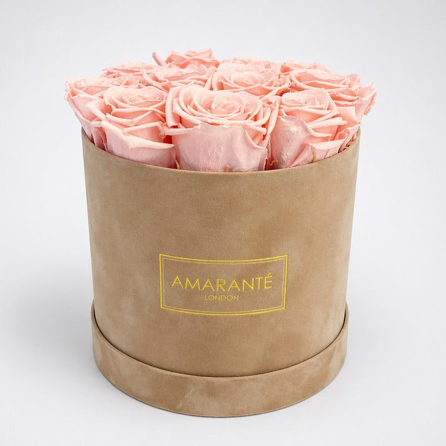 Medium Beige Round Suede Rose Box of Infinity Roses – Amarante London