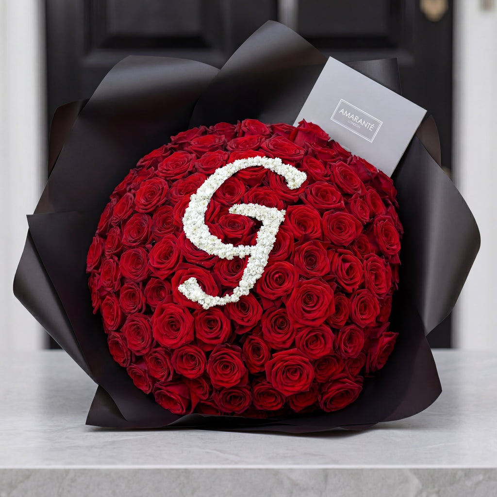 Initial Rose Bouquet - Personalised Red Roses | Amarante London