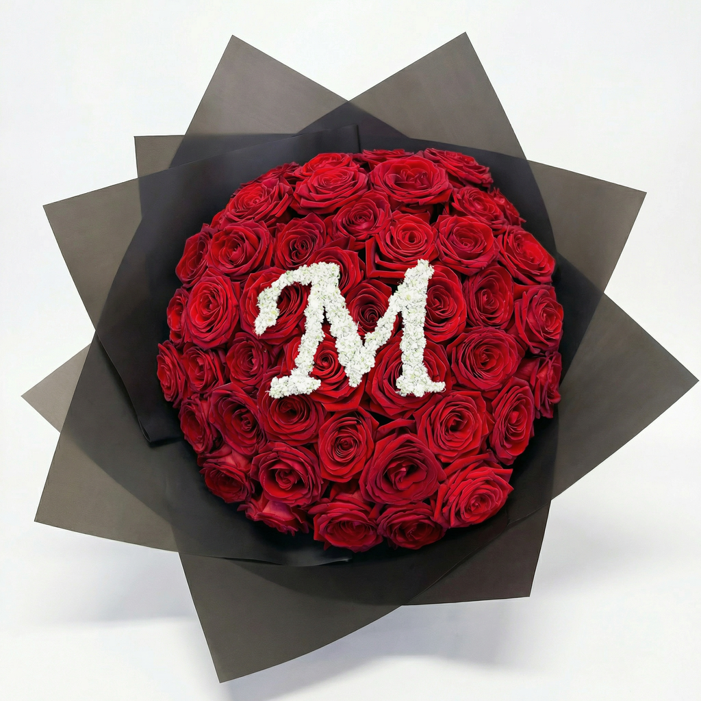 Initial Rose Bouquet - Personalised Red Roses | Amarante London