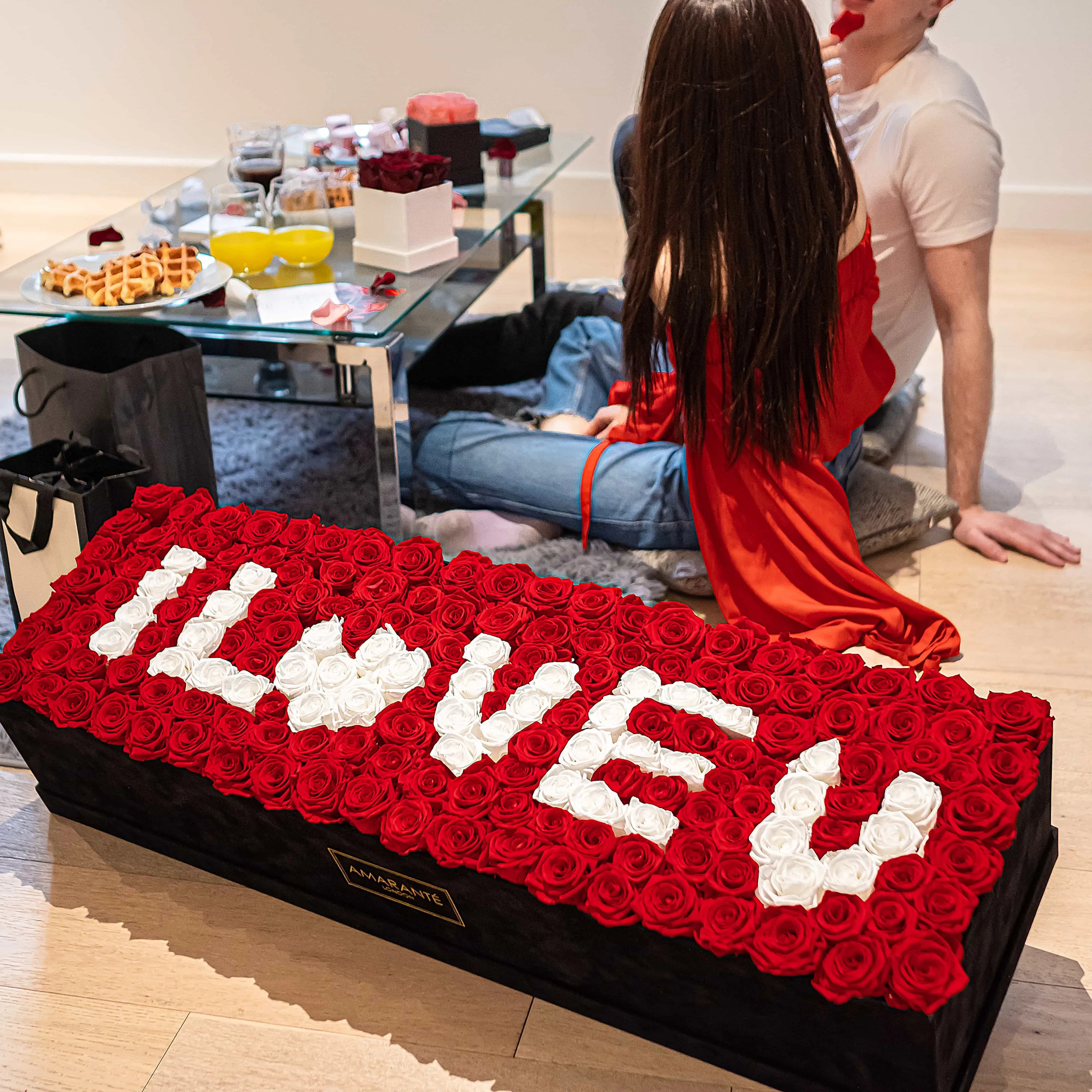 Create an unforgettable impression with the ultimate rose box with a personalised message created from infinity roses
