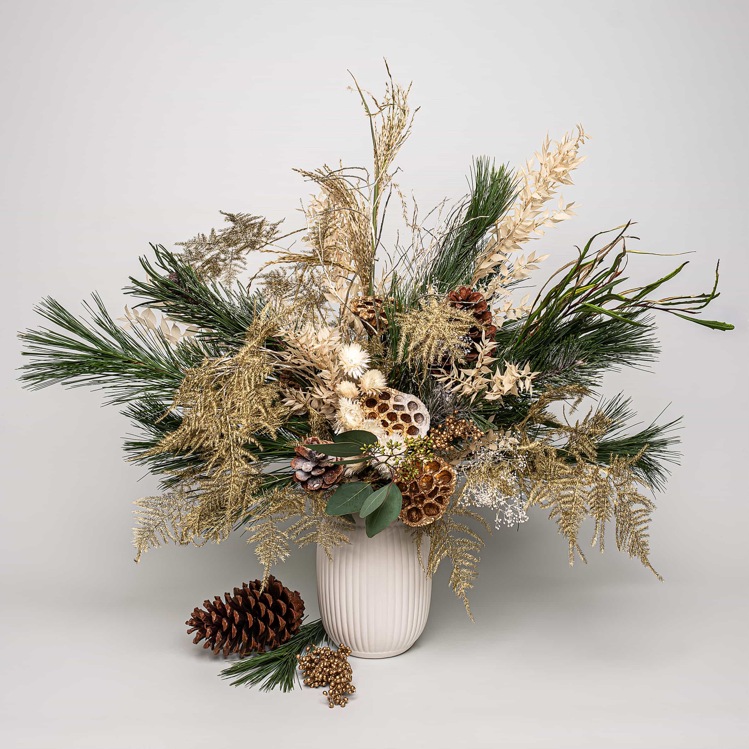 Large Luxury Christmas bouquet: Prague-inspired hues of regal golds, rich reds, and historic greens - Amaranté London