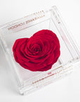 Single Red Rose in the shape of a heart in acrylic transparent box - Amaranté London