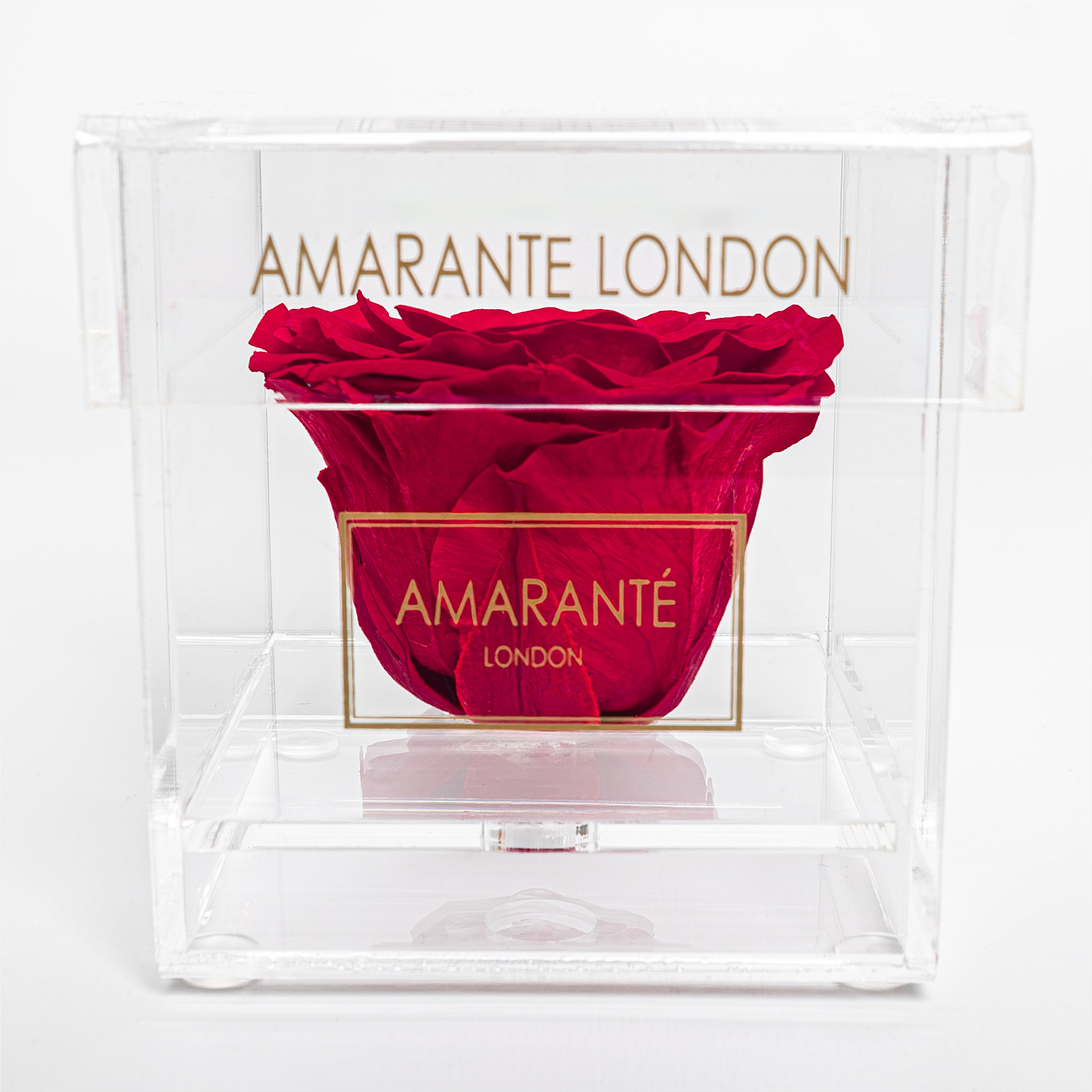 Acrylic Jewellery Box Featuring an Extra Large Red Infinity Rose in the Shape of a Heart