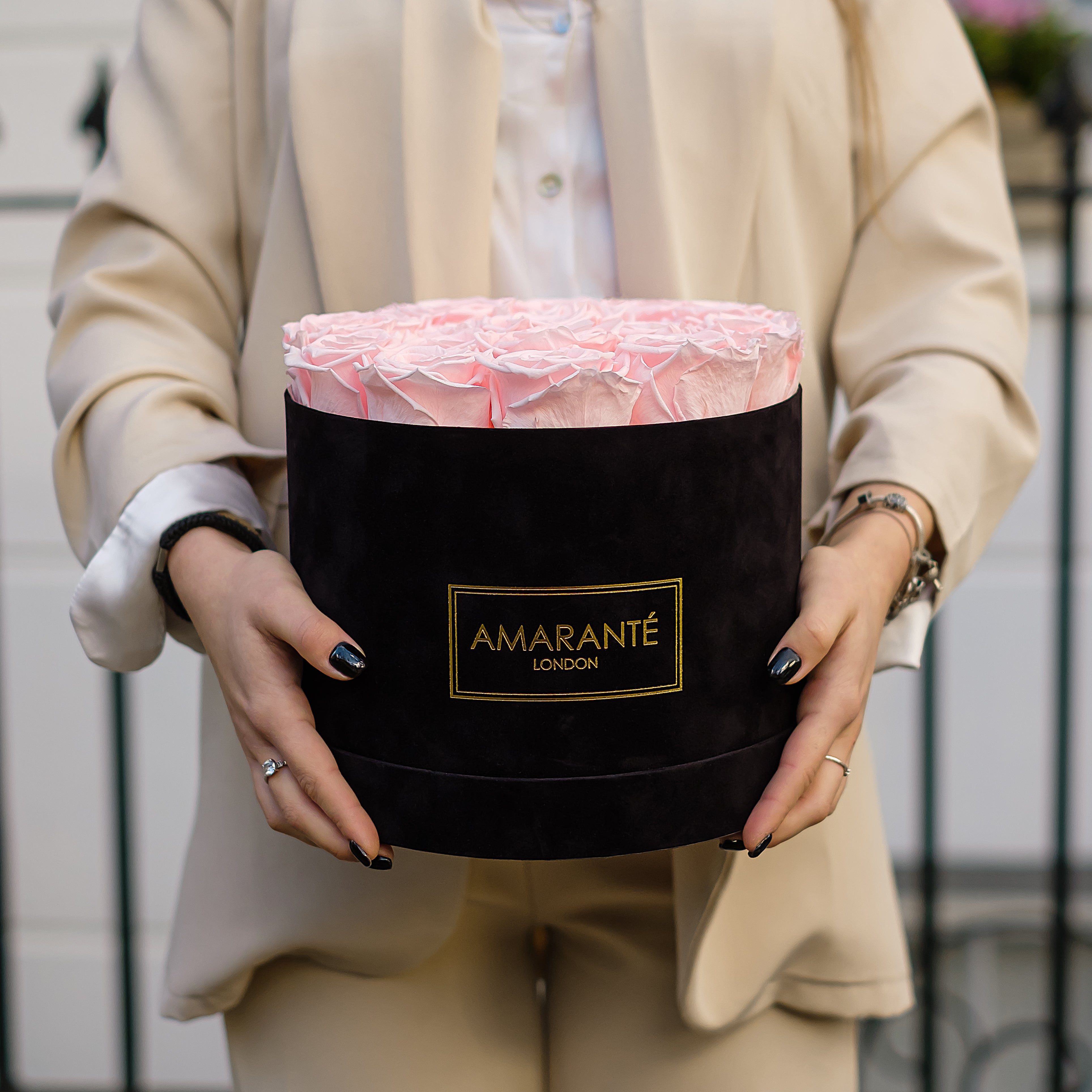 Large Black Round Suede Rose Box