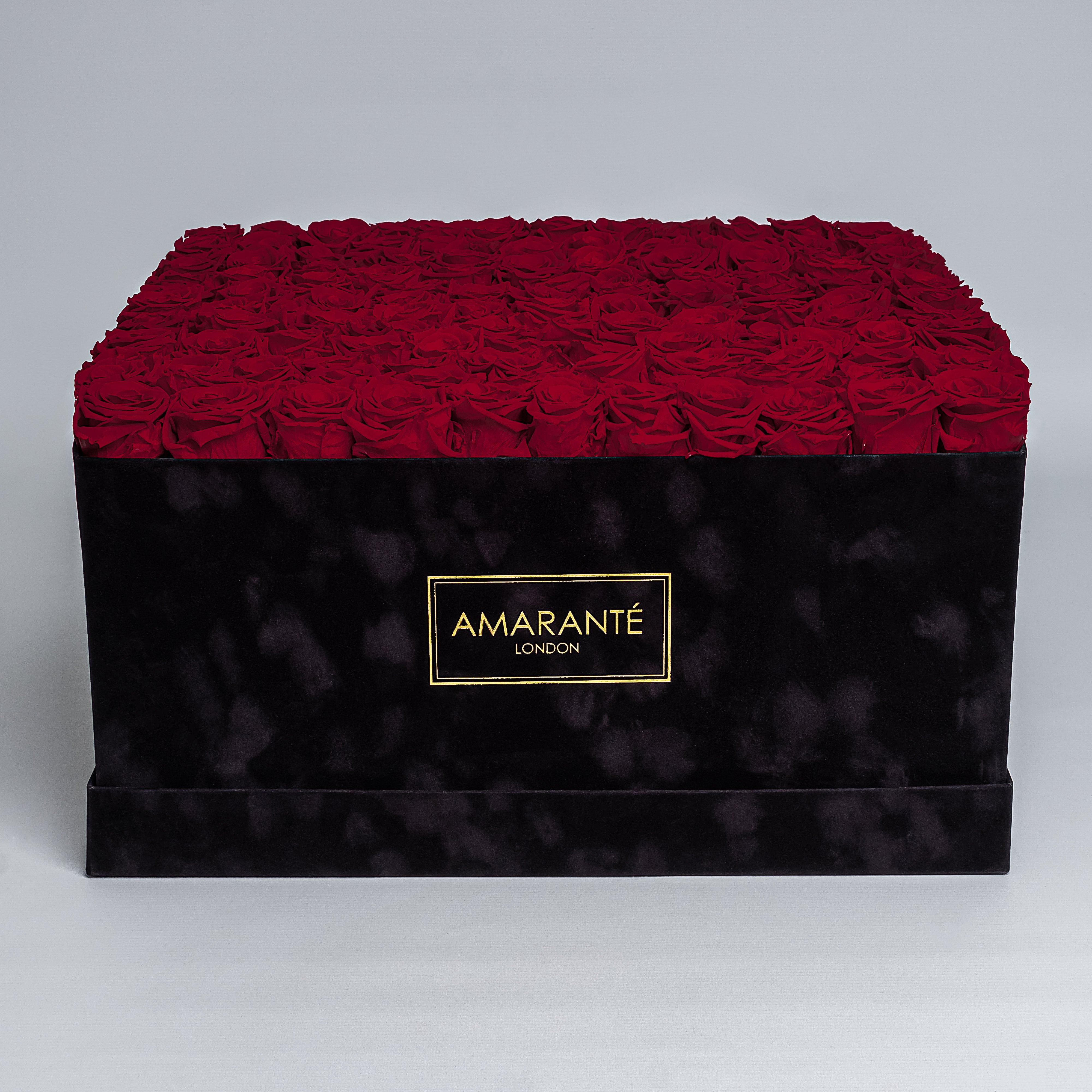 130-150 Roses in Super Deluxe Square Black Suede Rose Box