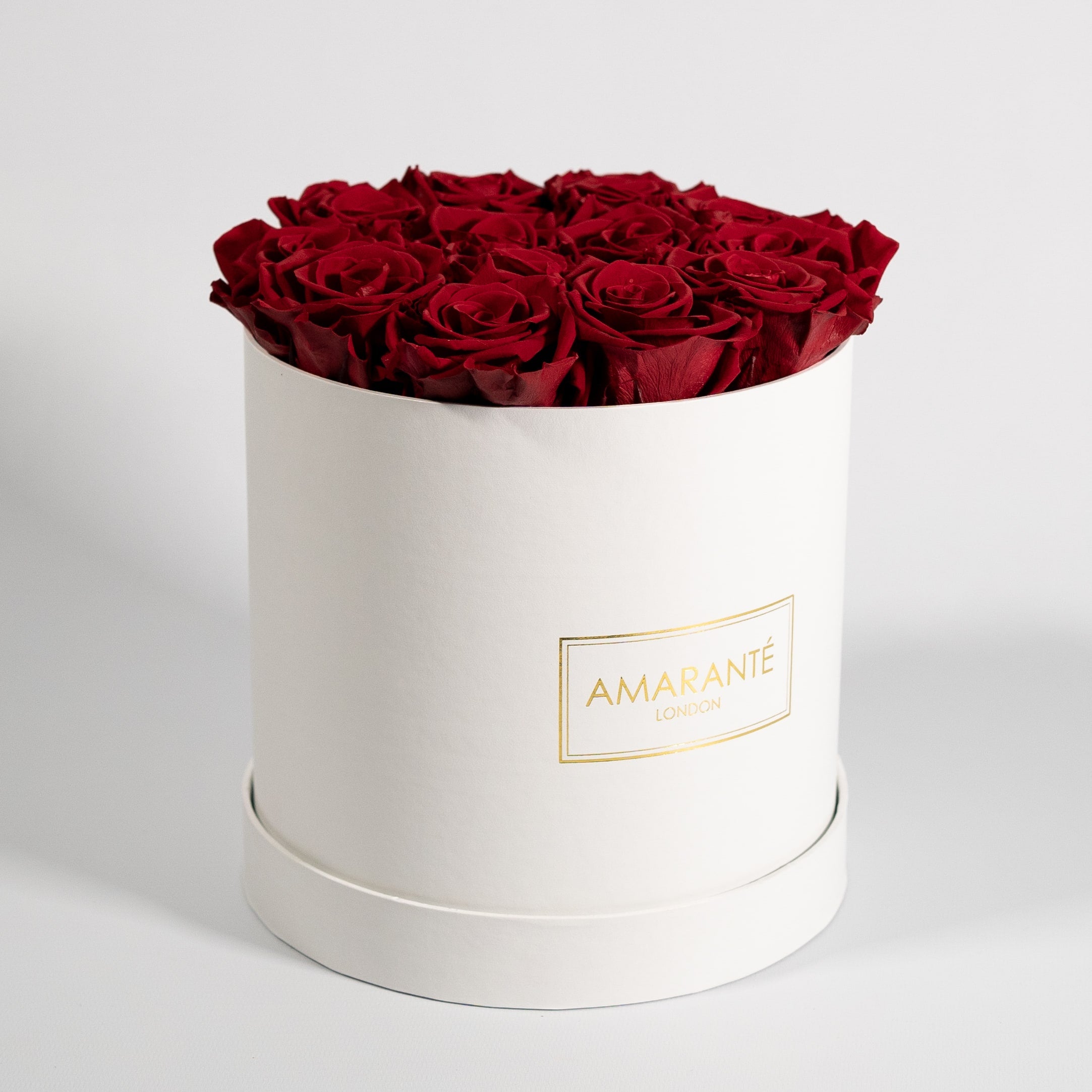 Abloom wine red Roses exhibited in a gorgeous white box 