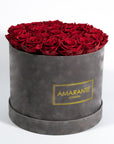 Dreamy red Roses imbedded in a sophisticated grey box 