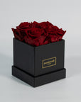 Alluring wine red roses included in a modern black box 