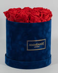 Dreamy red Roses displayed in a  luxurious blue box 