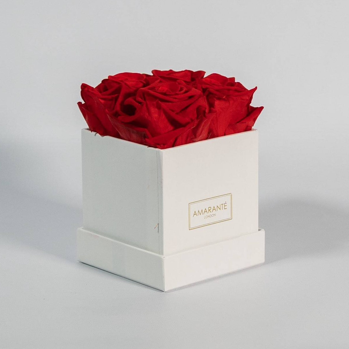 Divine red roses placed in a dapper white box 