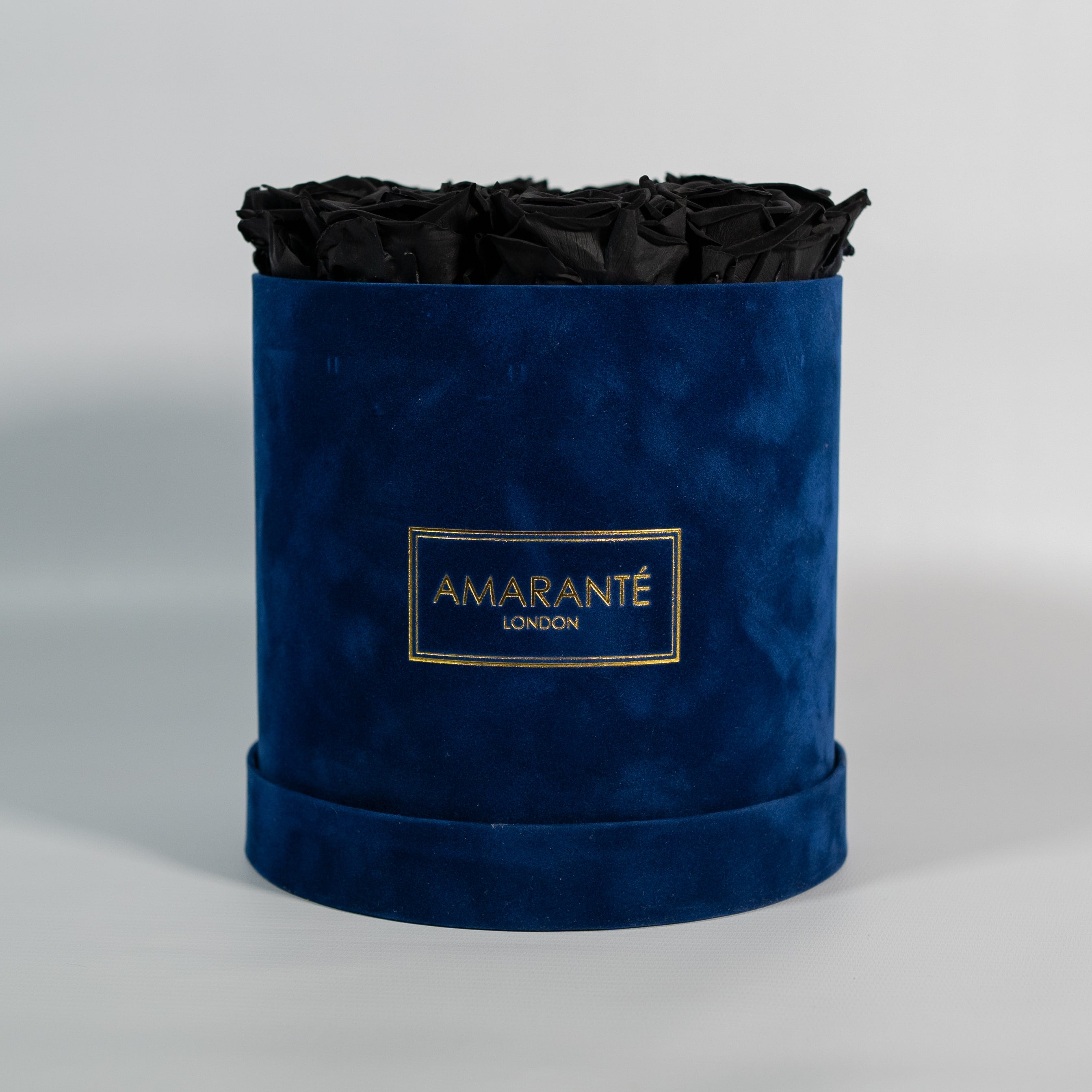 Gorgeous black Roses imbedded in a stylish blue box 
