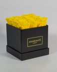 Delightful yellow roses in a magical black box in medium