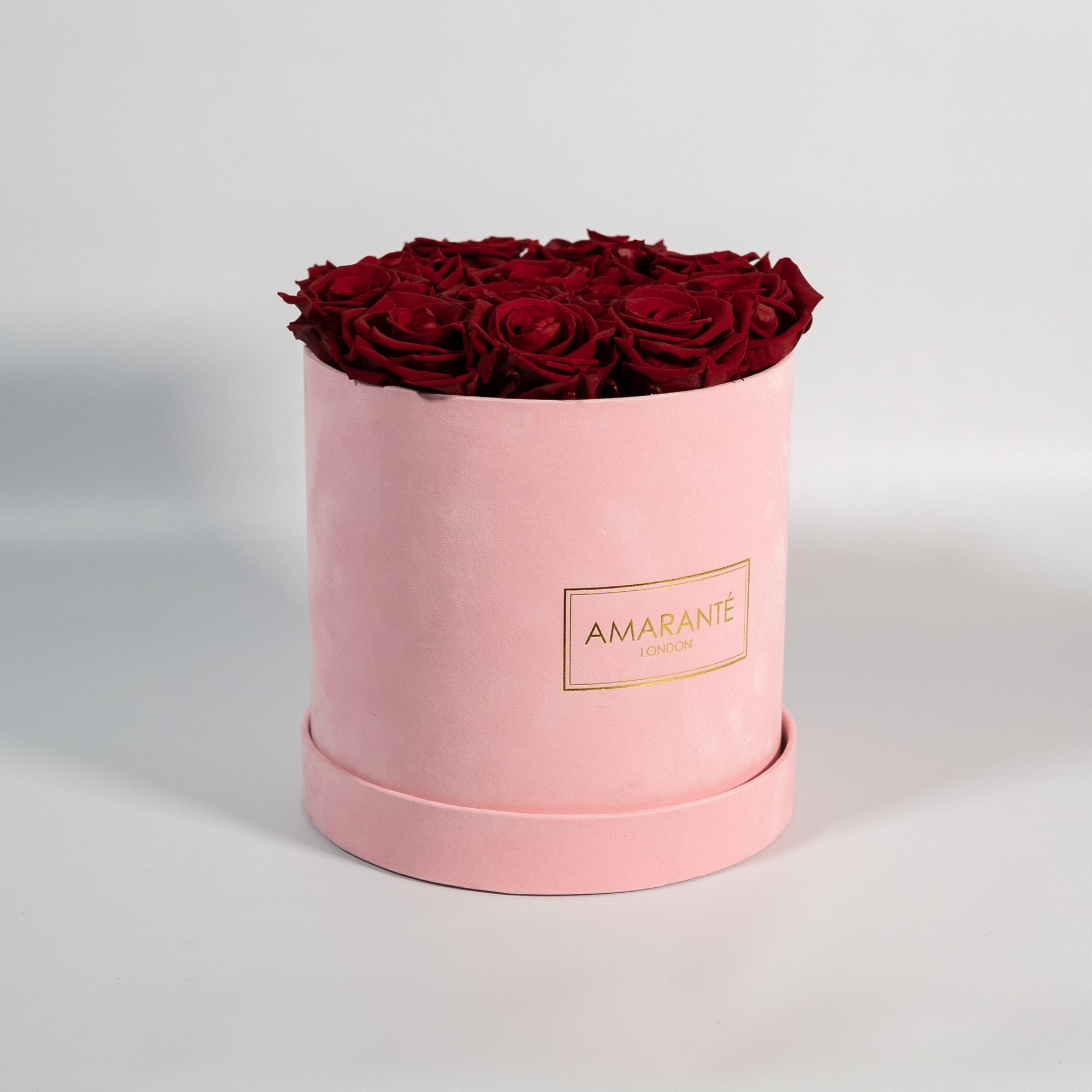 Medium Pink Round Suede Rose Box
