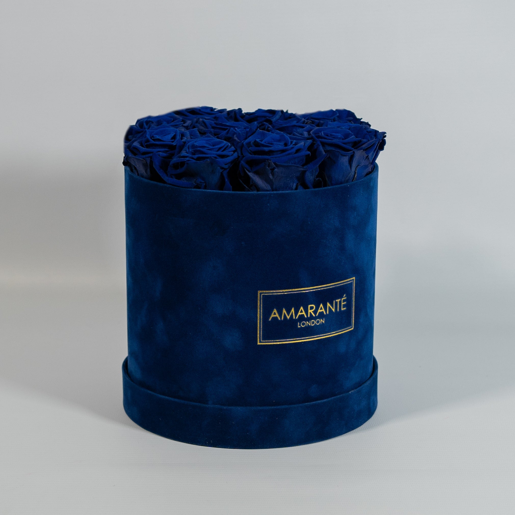 Luxurious royal blue Roses in a monochromatic blue box 