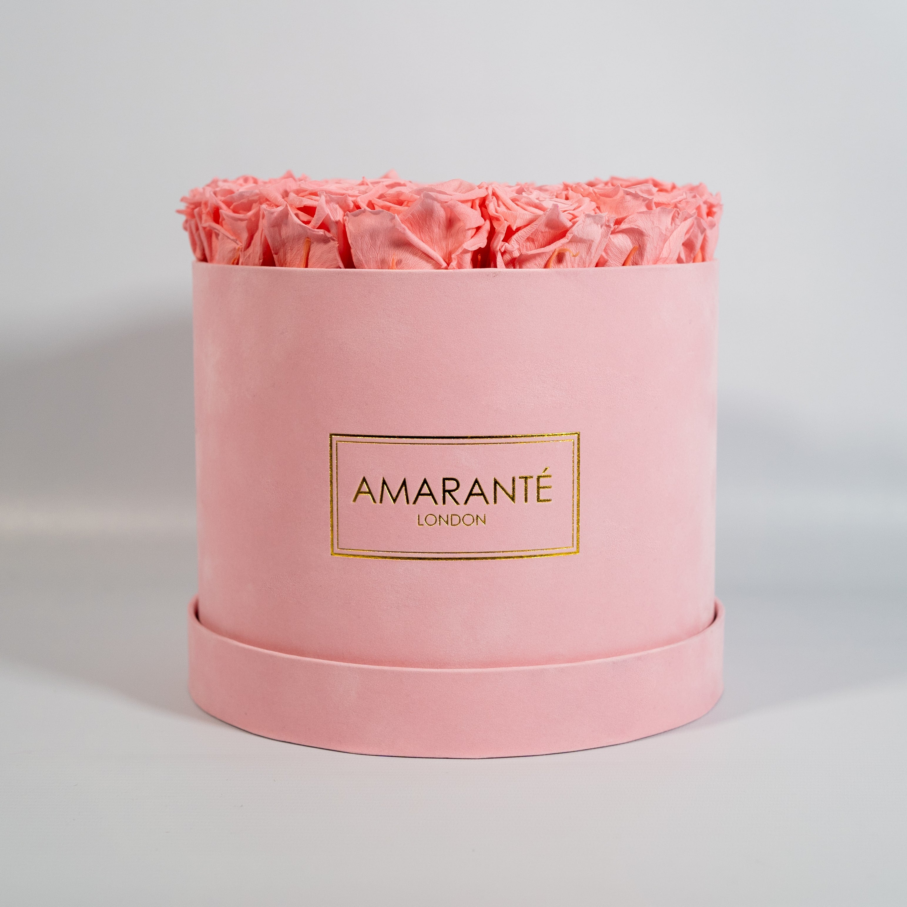 Tender light pink Roses in a blushing pink box 