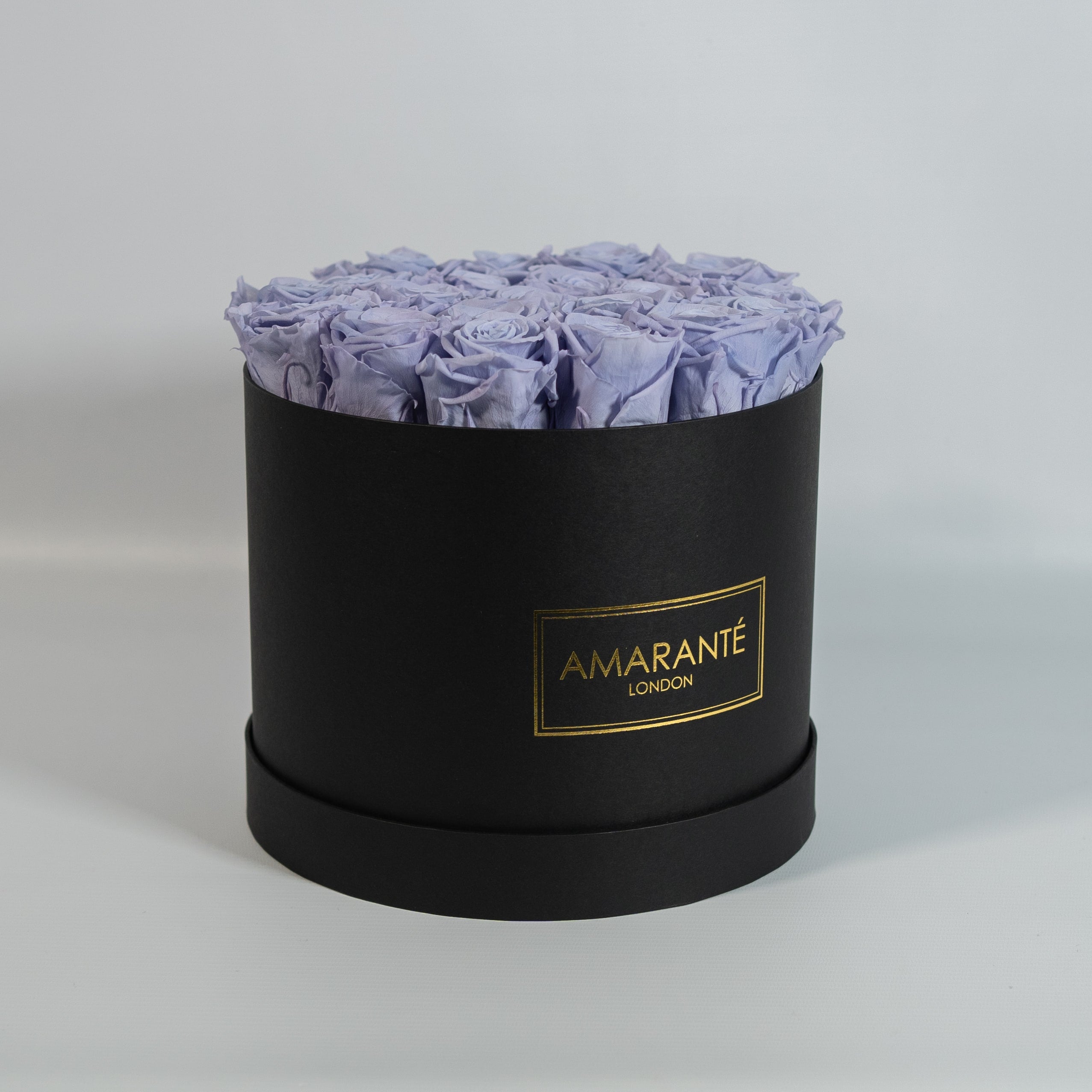 Calming lavender Roses in a stylish black large box 