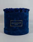 Dapper royal blue roses accessible in a stunning blue box 