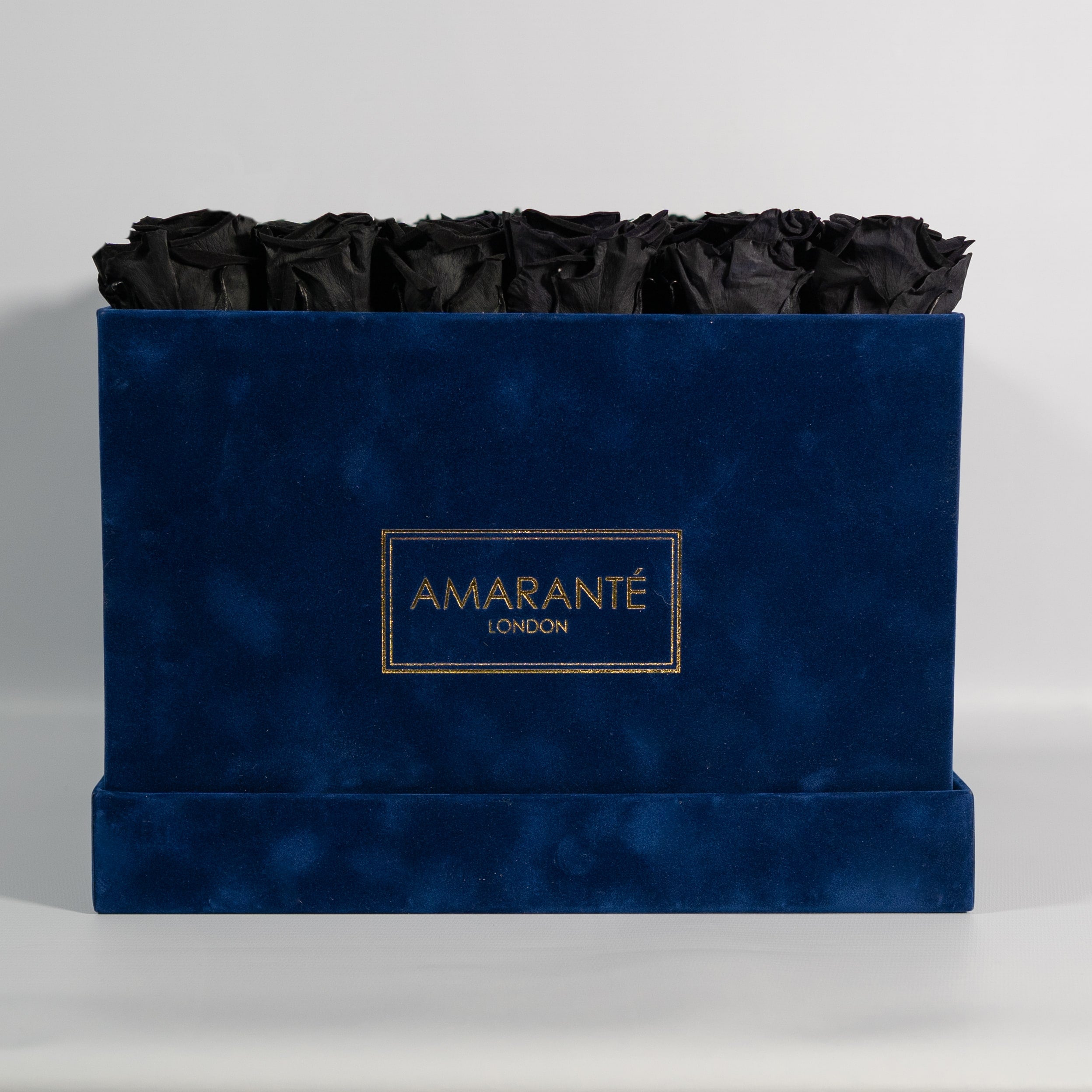 Aromatic black Roses in a blue extra large box. 