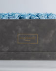 Dapper light blue Roses in a stylish grey package 