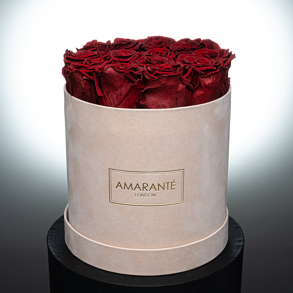 Medium Round Beige Suede Rose Box