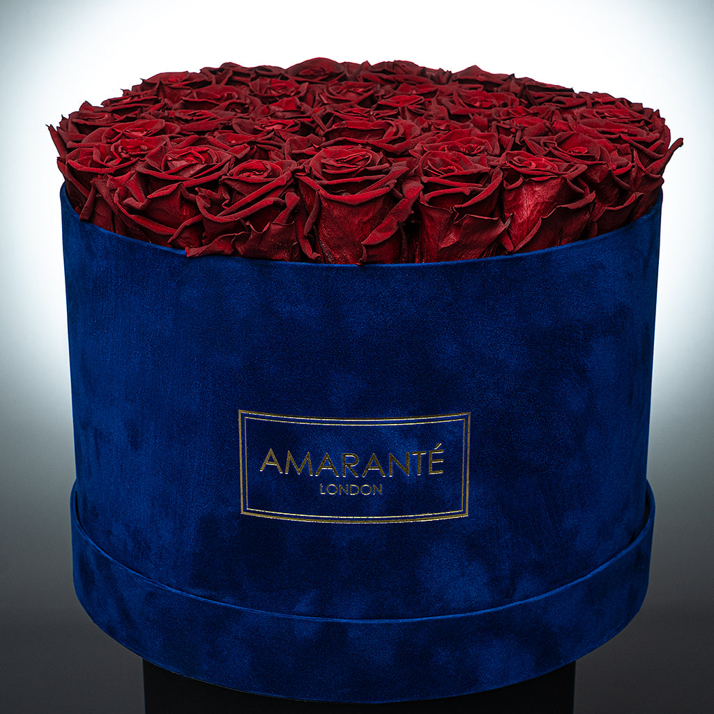 Extra Large Royal Blue Round Suede Rose Box