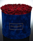 Large Royal Blue Round Suede Rose Box