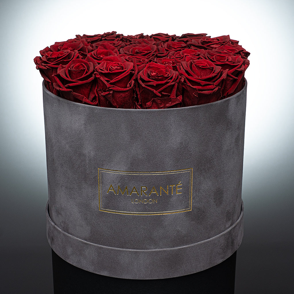 Large Round Grey Suede Rose Box