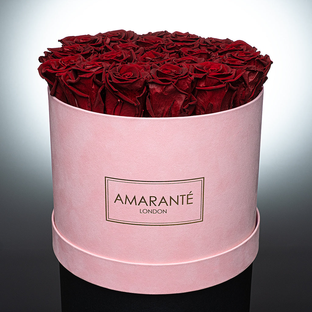 Large Pink Round Suede Rose Box