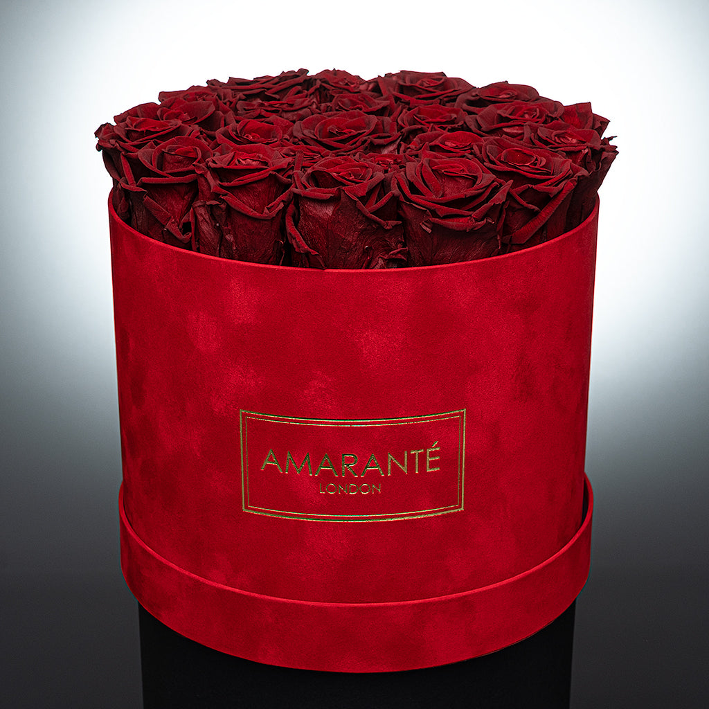 Large Red Round Suede Rose Box