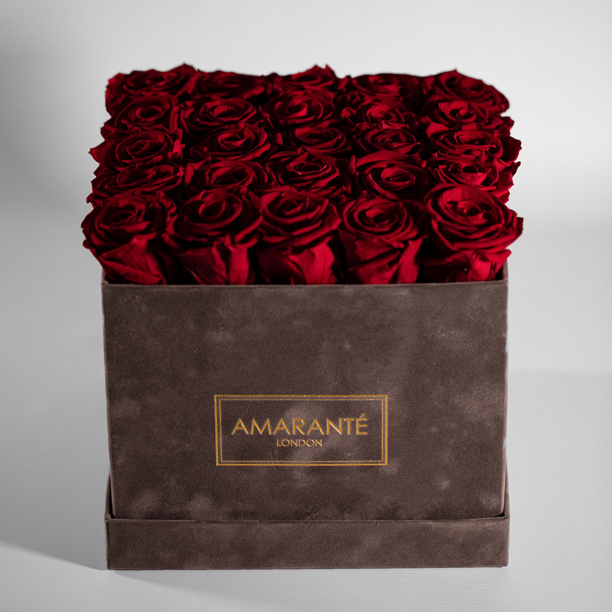 Divine wine red Roses in a dapper grey package 