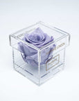 Exquisite lavender single rose in a transparent acrylic box, delivering timeless memories of romance to celebrate special occasions - Free UK Delivery!